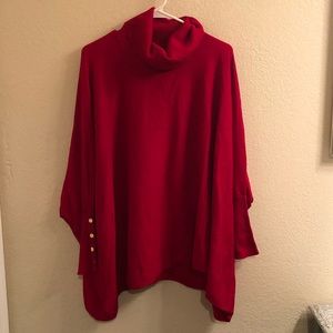 Red oversized turtle neck poncho